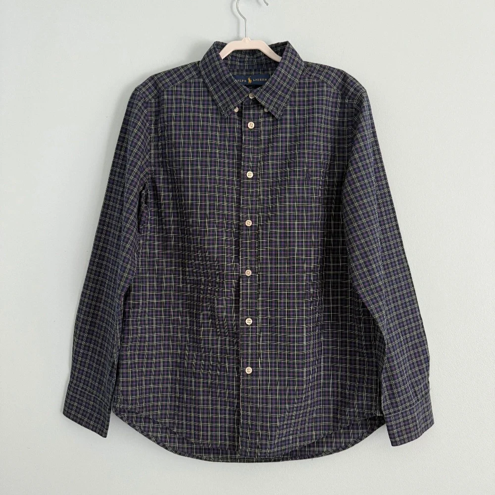 Ralph Lauren Boys Long Sleeve Plaid Cotton Logo‎ Shirt Size L(14/16)